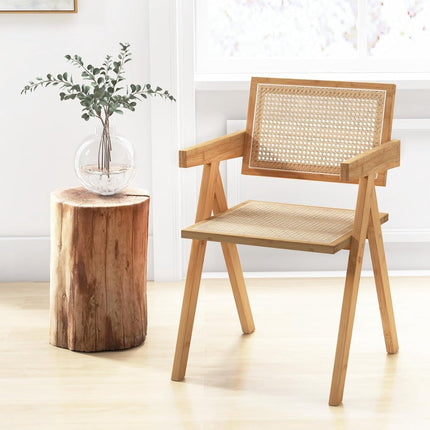Esszimmerstuhl 2er-Set, Bambus & Rattan, 50x52x81 cm