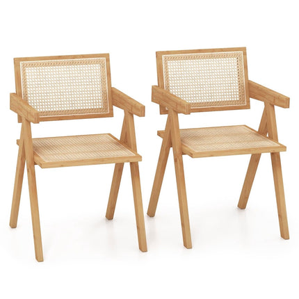Esszimmerstuhl 2er-Set, Bambus & Rattan, 50x52x81 cm