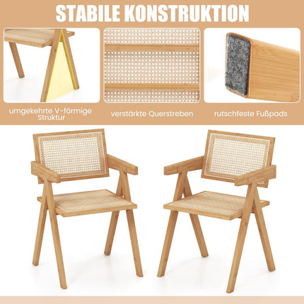 Esszimmerstuhl 2er-Set, Bambus & Rattan, 50x52x81 cm