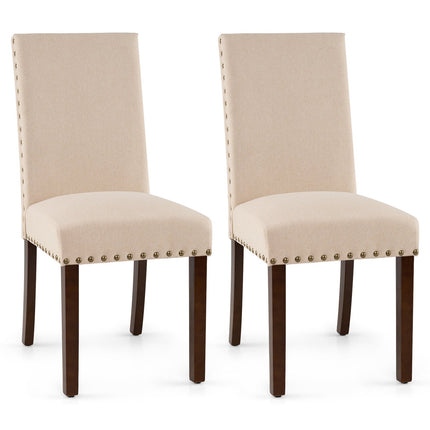 Esszimmerstühle 2er-Set, beige gepolstert, Holzbeine
