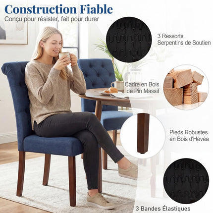 Esszimmerstühle 2er-Set, blau gepolstert, Holzbeine, 150 kg