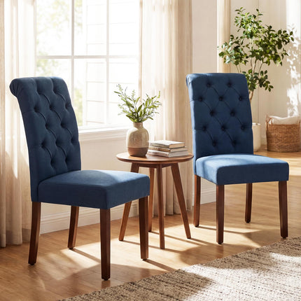 Esszimmerstühle 2er-Set, blau gepolstert, Holzbeine, 150 kg
