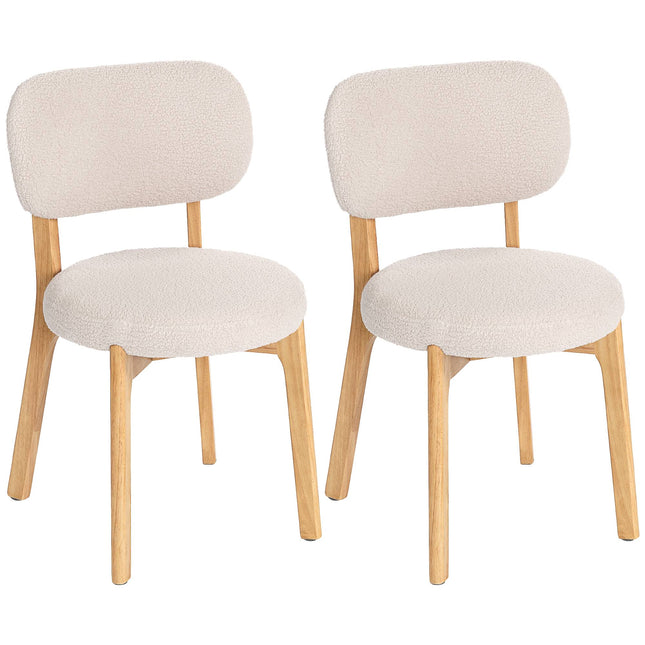 Esszimmerstühle, 2er-Set Creme Bouclé mit Holzbeinen