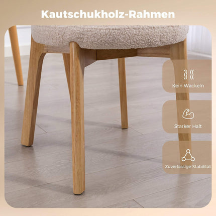 Esszimmerstühle, 2er-Set Creme Bouclé mit Holzbeinen