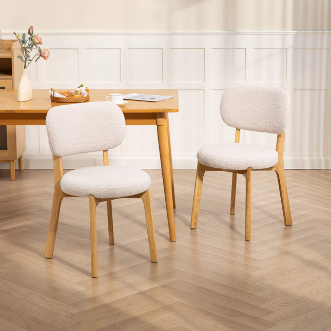 Esszimmerstühle, 2er-Set Creme Bouclé mit Holzbeinen