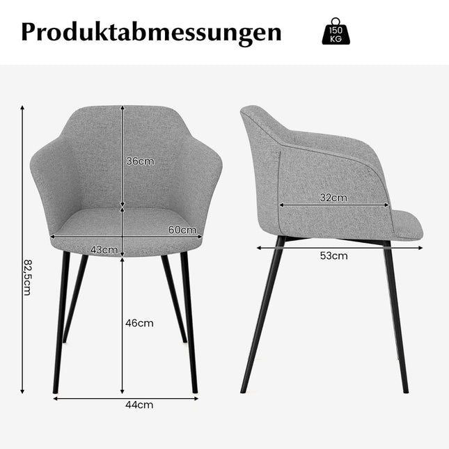 Esszimmerstühle 2er-Set, Hellgrau, Ergonomische Rückenlehne