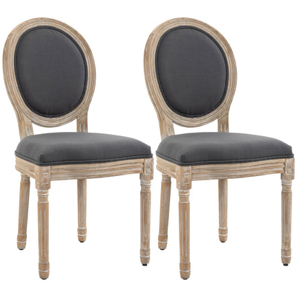 Dining Chairs Set of 2, Linen Look, Grey + Natural