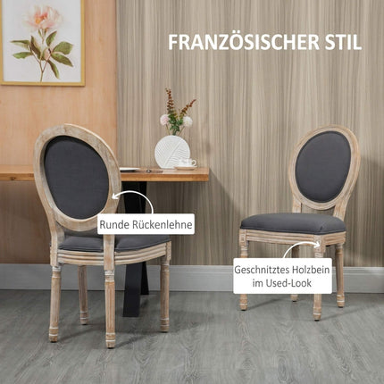 Dining Chairs Set of 2, Linen Look, Grey + Natural