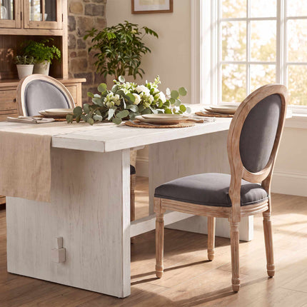 Dining Chairs Set of 2, Linen Look, Grey + Natural