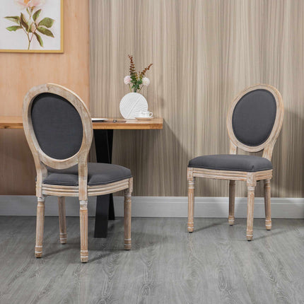 Dining Chairs Set of 2, Linen Look, Grey + Natural