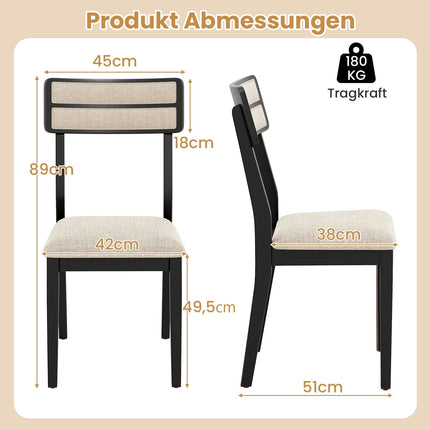 Esszimmerstühle 2er-Set, gepolsterte Sitzfläche, Beine aus Kautschukholz