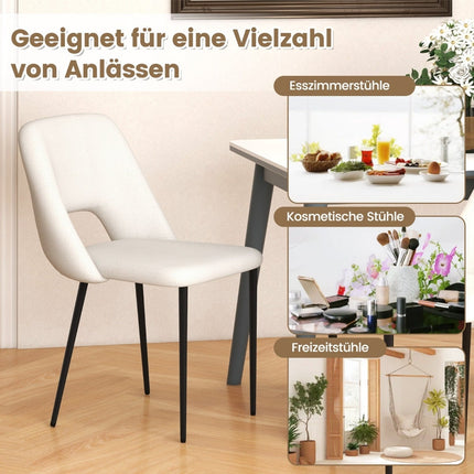 Set van 2 eetkamerstoelen, gewatteerd fluweel, beige, metalen frame