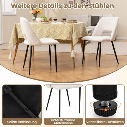 Set van 2 eetkamerstoelen, gewatteerd fluweel, beige, metalen frame