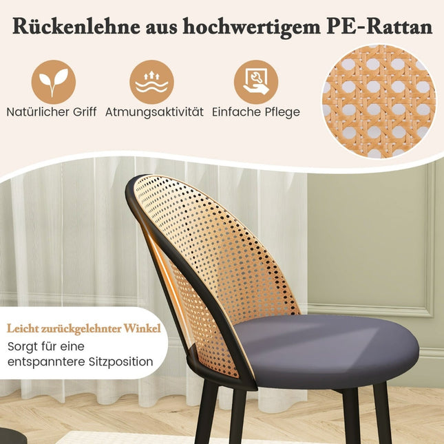 Esszimmerstühle 2er-Set, Rattanrücken, Metallbeine, Grau