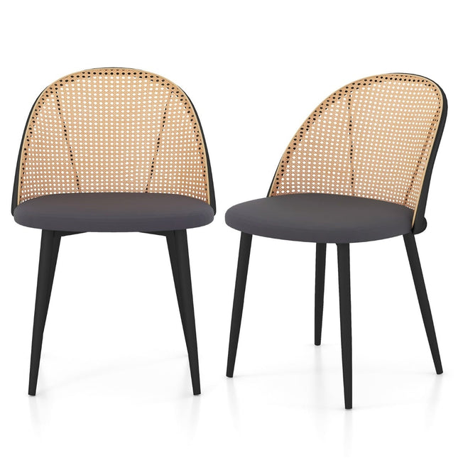 Esszimmerstühle 2er-Set, Rattanrücken, Metallbeine, Grau