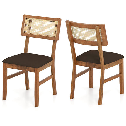 Esszimmerstühle 2er-Set, Rattan-Rückenlehne, Samtsitz, Braun