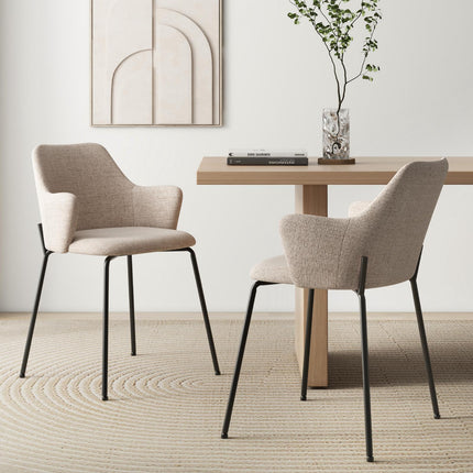 Dining Chairs Set of 2, Upholstered Armchairs, Beige