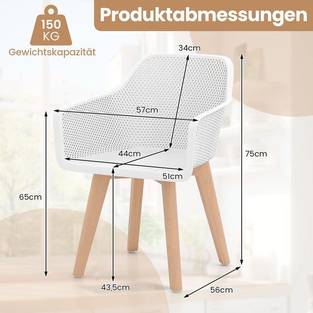 Esszimmerstühle 2er-Set, Weiß, Holzbeine, Ergonomische Rückenlehne