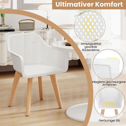 Jídelní židle sada 2 ks, bílá, dřevěné nohy, ergonomické opěradlo