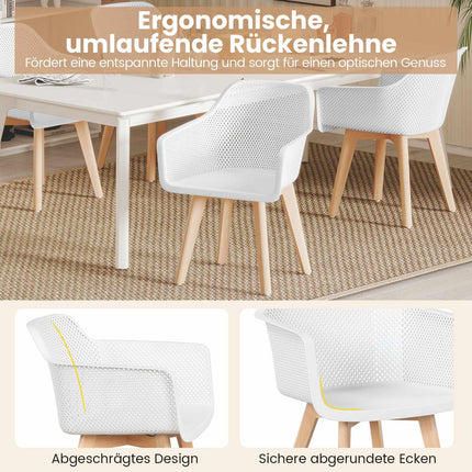 Jídelní židle sada 2 ks, bílá, dřevěné nohy, ergonomické opěradlo