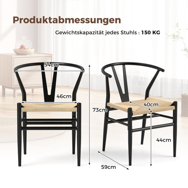 Esszimmerstühle 2er-Set, Y-Lehne, geflochtene Rattansitzfläche, Beige