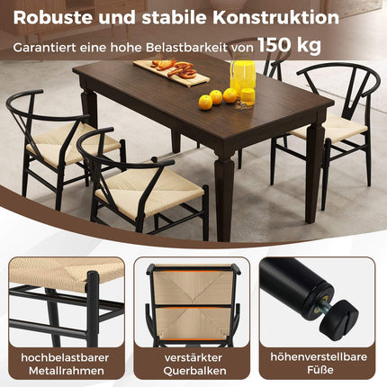 Esszimmerstühle 2er-Set, Y-Lehne, geflochtene Rattansitzfläche, Beige