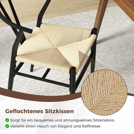 Esszimmerstühle 2er-Set, Y-Lehne, geflochtene Rattansitzfläche, Beige