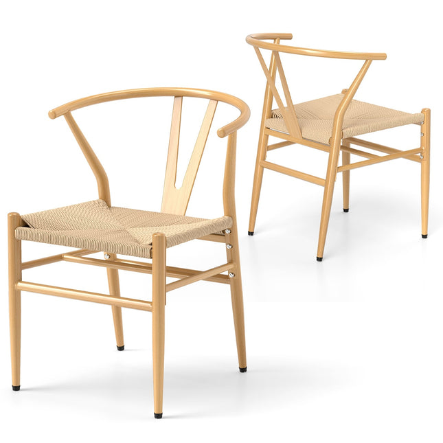 Esszimmerstühle 2er-Set, Y-Lehne, geflochtener Rattansitz, stapelbar