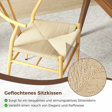 Esszimmerstühle 2er-Set, Y-Lehne, geflochtener Rattansitz, stapelbar