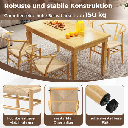 Esszimmerstühle 2er-Set, Y-Lehne, geflochtener Rattansitz, stapelbar