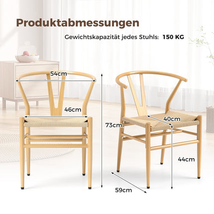 Esszimmerstühle 2er-Set, Y-Lehne, geflochtener Rattansitz, stapelbar