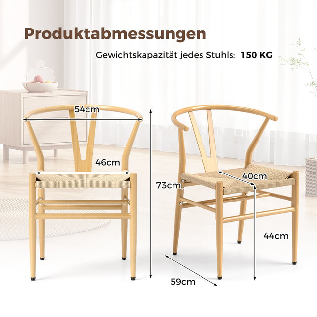Esszimmerstühle 2er-Set, Y-Lehne, geflochtener Rattansitz, stapelbar