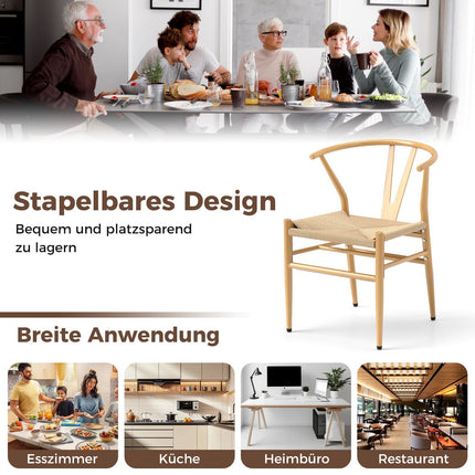 Esszimmerstühle 2er-Set, Y-Lehne, geflochtener Rattansitz, stapelbar