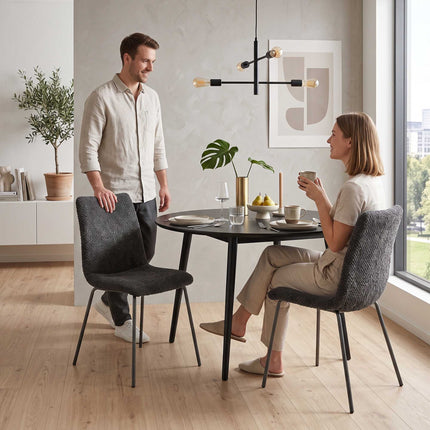 Dining Chairs Set of 2 with Velvet Upholstery and Metal Legs, Dark Grey