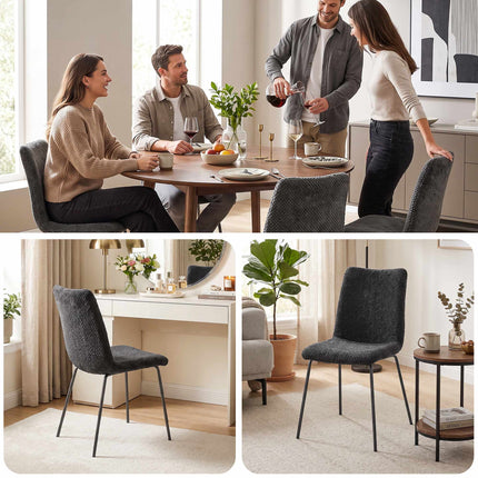 Dining Chairs Set of 2 with Velvet Upholstery and Metal Legs, Dark Grey