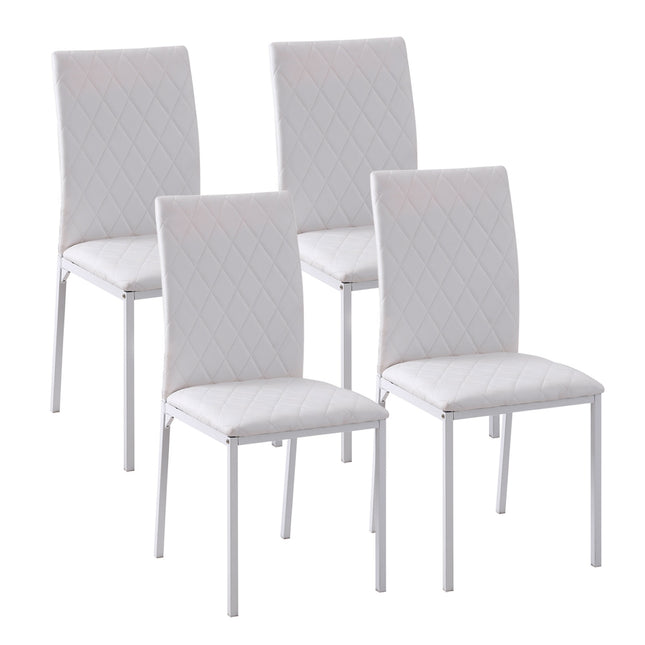 Esszimmerstühle 4er Set, Kunstleder, hohe Rückenlehne, Weiß