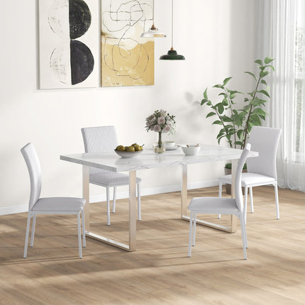 Esszimmerstühle 4er Set, Kunstleder, hohe Rückenlehne, Weiß