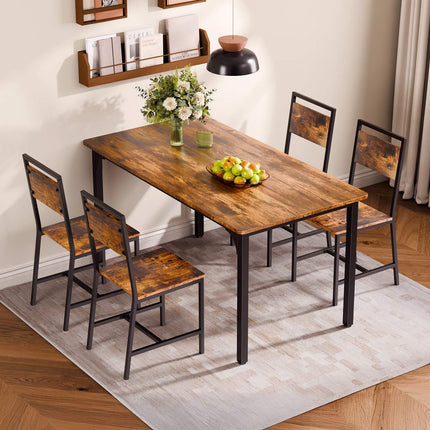 Dining Chairs Set of 4, Metal Frame, Rustic Brown Black