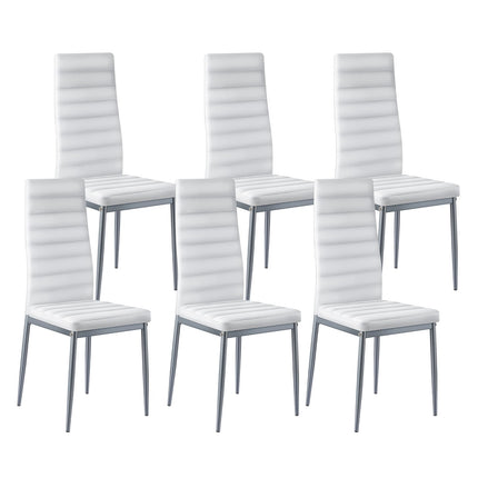 Dining Chairs Set of 6, White PVC Leather, Metal Legs