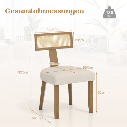 Esszimmerstuhl mit Rattanrücken, gepolsterter Sitzfläche und Holzbeinen
