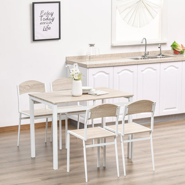 5-teiliges Esszimmertisch-Set, Holzfaser-MDF & Metall, Grau/Weiß