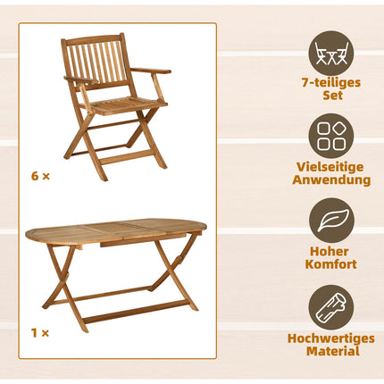 Esszimmergarnitur für 6 Personen, Massivholz, Naturholzoptik, Terrasse