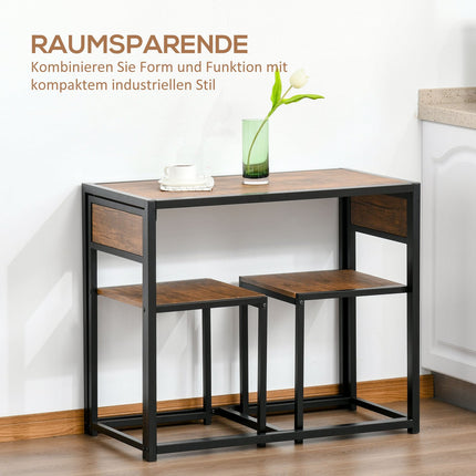 Jídelní set: stůl se 2 kovovými židlemi, přírodní povrch
