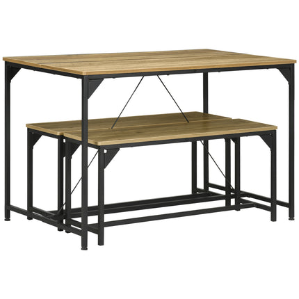 Natürliches Esszimmer-Set für 4 – 3 Tische, 2 Bänke