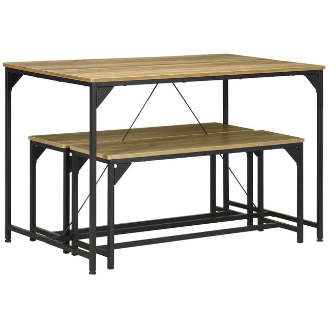 Natürliches Esszimmer-Set für 4 – 3 Tische, 2 Bänke