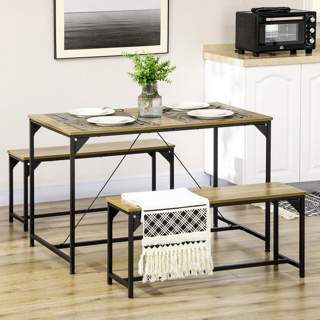 Natürliches Esszimmer-Set für 4 – 3 Tische, 2 Bänke