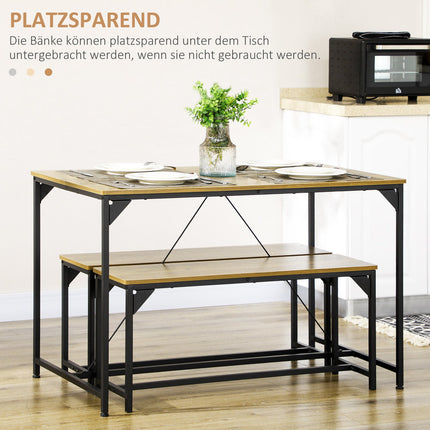 Natürliches Esszimmer-Set für 4 – 3 Tische, 2 Bänke