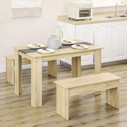 Dining table set with 2 benches, space-saving oak & black