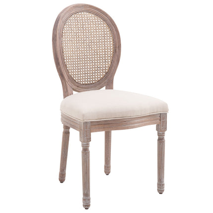 Vintage beiger Esszimmerstuhl – gepolsterter Sessel aus Rattan