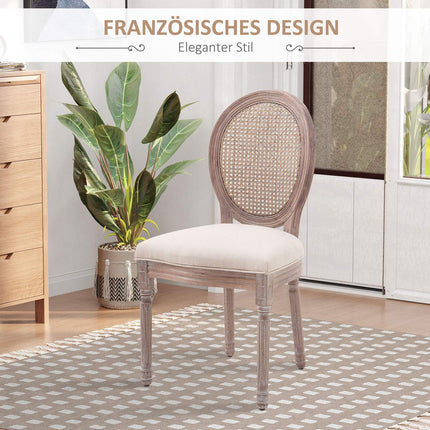 Vintage beiger Esszimmerstuhl – gepolsterter Sessel aus Rattan